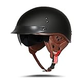 LIONCIANO Motorradhelm Mit Schutzbrille DOT/ECE-Zugelassen, Jethelm Roller-Helm Scooter-Helm Moped Mofa-Helm Chopper Vintage(Matt-Schwarz, L 59-60cm)