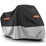 Favoto Motorrad Abdeckplane Outdoor Motorradabdeckung Wasserdicht Staubdicht UV-Schutz mit Schlossloch Winddichte Schnalle Oxfordstoff XXL Schwarz Silber 245cmx105cmx125cm