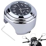 Uhr für Motorradlenker, Universal Motorrad Lenker Uhr, Motorrad Fahrrad Chrom Wasserdicht Zifferblatt Lenker Uhr Glow Watch Black Shell & Silver Base