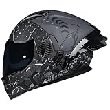 Woljay Motorrad Integral Klapphelm mit Doppelvisier integriertes Motorrad für Erwachsene Männer und Frauen Straßenrennen Moped DOT/ECE Zugelassen (Starry Sky-Smoke Visor,Large)