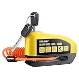 ZELENY Bremsscheibenschloss Alarm 110db Motorrad Schloss, Motorradschloss Alarmanlage mit 1.5m Rückrufkabel und Schlosstasche, Scheibenbremsen Schloss für Moto Fahrrad Moped Vespa (Gelb)