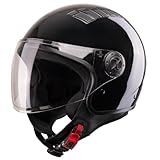 VINZ Como Jethelm mit Visier ECE 22.06 Zertifiziert | Roller Helm Mopedhelm Für Motoroller & Vespa | Herren & Damen | Motorradhelm in XS-XL | Erhältlich in 4 Farben - Schwarz