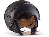 MOTO Helmets® H44 „Matt Black“ · Jet-Helm · Motorrad-Helm Roller-Helm Scooter-Helm Bobber Mofa-Helm Chopper Retro Cruiser Vintage Pilot Biker Helmet · ECE Visier Schnellverschluss Tasche XL (61-62cm)