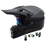 Motocross MTB Helm Fullface, Motorradhelm Herren Damen, Erwachsener Motorrad Downhill Full Face Helm, Downhill Motorradhelm ATV Motorradhelm, Road Helm Mit Handschuhe Brille ( Color : Black , Size : S