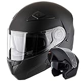 Matt-schwarz, XL ZHIXX MALL Cool Motorradhelm,Klapphelm Integralhelm ，Sonnenschutz Roller Sturz Helm Double Lens Helm