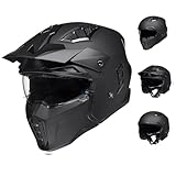 ILM Helm Motorrad Motocross Herren Damen Vintage Retro mit Visier ECE Model Z302,Schwarz Matt, L
