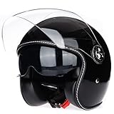 Halbhelme Gesicht Motorrad Helm ECE 22.06 genehmigt halbe Casco Fit Männer Frauen ATV Moped Roller (Gloss Schwarz, M)