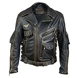 Vicenzia Echtes Lederjacke Herren - HD Schwergewichts Motorradjacke Bikerjacke mit vielen Taschen - Stylisch Herrenjacke Freizeitjacke Größe XL 127cm Geeignete Brust 111-116cm (Schwarz)