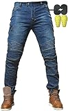CBBI-WCCI Sportliche Motorrad Hose Mit Protektoren Motorradhose mit Oberschenkeltaschen (XL=34W / 32L, Blau)