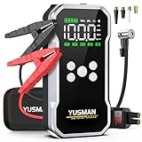 YUSMAN Starthilfe Powerbank mit Kompressor | 6000A Auto Starthilfe für alle Benzinmotoren & 7L Diesel | 150PSI Luftpumpe mit LCD & Multifunktions-Taschenlampe