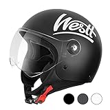 Westt Jethelm Motorradhelm mit Visier ECE 22.06 Zertifiziert Roller Helm für Damen und Herren Mopedhelm Ideal für Motoroller, Moped, Scooter, Mofa usw