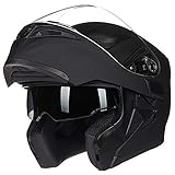 Helm für Motorräder Full-Face Motorcycle Helmet Tragbarer Integralhelme Flip-up Motorradhelm Zertifizierung von ECE DOT (L, Matt schwarz)