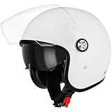 Favoto Motorradhelm Mopedhelm Herren Jethelm - mit Doppelvisier Sonnenblende Erwachsene 3/4 Halber Motorradhelm für Herren Damen Atmungsaktiv ECE 22.06 Zertifiziert L (59-60cm) Weiß