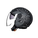 LIONCIANO Motorradhelm, ECE 22.06-zertifizierter halboffener Helm, offener Helm, Moto und Roller, Damen, Erwachsene, Anti-Kratz-Visier(Ailes De La Liberté Noir Mat,L=59-60cm)