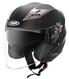 Jethelme Rollerhelm Sturzhelm Chopper Helm - YEMA YM-627 Motorradhelm ECE mit Doppelvisier Sonnenblende für Damen Herren Erwachsene-Schwarz Matt-XL