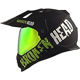 Broken Head made2rebel Motocross-Helm grün, Set mit Grün verspiegeltem Visier - Enduro-Helm - MX Cross-Helm mit Sonnenblende - Quad-Helm M (57-58 cm)