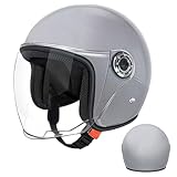 Roller Helm JetHelm Mopedhelm Herren Und Damen Jethelm Mit Visier,Motorradhelm, Mopedhelm Motorradhelm, Scooter Helm Sonnenschutzhelme Atmungsaktiv Für Erwachsene,Grau