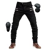 SHUOJIA Herren Motorradhose Jeans mit Schutz Motorrad Biker Pant 4 X Schutzausrüstung (Black,3XL)