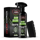 BassMotor Kunststoff- und Reifenpolitur für Auto, Motorrad, altes Gummi. Bringt Glanz zurück, für innen/außen. Dark Shadow 500ml + Premium Schwamm.