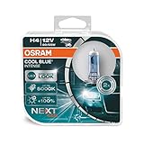 Osram COOL BLUE INTENSE H4, 100% mehr Helligkeit, bis zu 5.000K, Halogen-Scheinwerferlampe, LED-Look, Duo Box (2 Lampen)