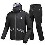RIDEIRON Motorrad Regenbekleidung Herren Wasserdichter 15000mm Regenkombi Regenjacke Regenanzug Regenmantel mit Abnehmbare Kapuze Reflektorstreifen-Schwarz XL