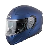 MTR K-4 Evo Klapphelm, als Jethelm & Integralhelm ECE 22.06 Geprüft, Motorradhelm mit Sonnenvisier, Mopedhelm mit Komfort-Innenfutter, Motorradhelm Herren & Damen, Matt Blau, L