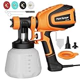 Farbsprüher HVLP 700W, Elektrisches Sprühgerät mit 1200ML Behälter, 1000ML/Min Durchfluss, 4 Düsen & 3 Sprühmuster, Einstellbarer Fluss, inklusive Reinigungs- und Blasdüsen