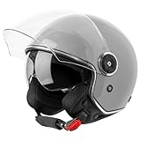 VINZ Tobia Jethelm mit Doppelvisier | Roller Helm mit Sonnenblende | In Gr. XS-XXL | ECE 22.06 Zertifiziert | Motorradhelm mit Visier |Viele Farben Erhältlich - Grau