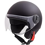 VINZ Sole Roller Helm Jet Helm Mopedhelm Herren und Damen | in Gr. XS-XL | Jethelm mit Visier | ECE Zertifiziert | Motorradhelm | Schwarz Matt