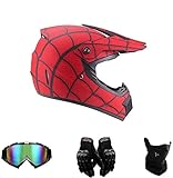 Amacigana® Spider Man Motocross Helme Downhill Helme Motorrad Crosshelme & Endurohelme Jugend Kinder Offroad Helm Motocross Gear Combo Mask Brillenhandschuhe (M)