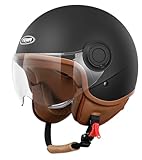 YEMA Helmet Jethelm DW-631 Moped Scooter ECE 3/4 Halbhelm für Herren Damen (Black, XL)
