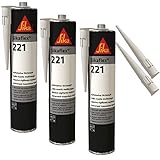 Sikaflex-221 witterungsbeständiger Haftstarker Dichtstoff, 300ml, Hellgrau, 3 Set mit 5 Düsenspitzen