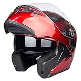 Helm für Motorräder Full-Face Motorcycle Helmet Tragbarer Integralhelme Flip-up Motorradhelm Zertifizierung von DOT (Rot, XL)
