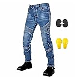 GEBIN Motorradhose Herren, Motorrad Jeans Herren mit Protektoren, Aramidfaser Jeans Motorrad, Motorrad Hose mit Oberschenkeltaschen (Blue,XL)