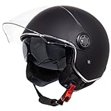 VINZ Pavia Jethelm mit Doppelvisier | Roller Helm Fashionhelm | In Gr. XS-XXL | Jet Helm mit Sonnenblende | ECE 22.06 Zertifiziert | Motorradhelm mit Visier - Mattschwarz