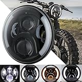 DREAMIZER 7 Zoll LED Motorrad Scheinwerfer E-geprüft mit weißem Tagfahrlicht Angel Eye Bernstein Blinker Kompatibel mit Harley Road King Street Glide Softail Electra Glide J-eep Wrangler JK TJ