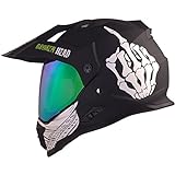 Broken Head Street Rebel grün Motocross-Helm Set mit grün verspiegeltem Visier - Enduro-Helm - MX Cross-Helm mit Sonnenblende - Quad-Helm (L 59-60 cm)