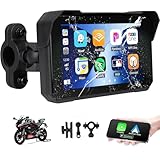 Motorcycle GPS CarPlay Screen with Motorcycle Design Holder, Wireless Carplay and Android Car, Portable Waterproof 5 Inch Touchscreen Motorcycle GPS CarPlay Screen Supports Bluetooth, Siri