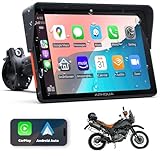 APHQUA Kabelloses Carplay-Display für Motorrad, 7 Zoll wasserdichter Touchscreen, Tragbares CarPlay und Android Auto für Motorrad, unterstützt Bluetooth Trans, GPS-Navigation, Siri – A722