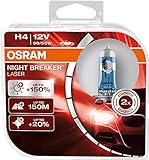 OSRAM NIGHT BREAKER LASER H4, +150% mehr Helligkeit, Halogen-Scheinwerferlampe, 64193NL-HCB, 12V PKW, Duo Box (2 Lampen)