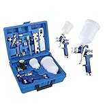 HVLP Farbsprüh-Set, 0,8 mm und 1,4 mm Düse, professionelles Luft-Schwerkraft-Sprühpistolen-Set mit 125 ml und 600 ml Tasse, Farbsprühwerkzeug für Auto, Möbel, Malerei, Handsprüher (blau), 2 Stück