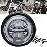 DREAMIZER 6.5'' LED Motorrad Runder Scheinwerfer e-geprüft Weißes Halo Lauflicht mit Halterung Universal Kompatibel für Harley Honda Yamaha Suzuki Cruiser Bobber Chopper Cafe Racer