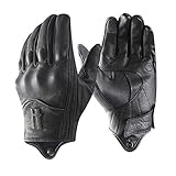 Harssidanzar Herren Vollfinger Ziegenleder Leder Touchscreen Motorradhandschuhe GM028E, Schwarz(aktualisierung),Größe XL