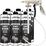 TECPO Bitumen-Unterbodenschutz Schwarz 6 Liter, langanhaltender Rost- & Steinschlagschutz, dauerelastisch, Starke Haftung, Wasser-& chemikalienbeständig, Anti-Dröhn-Effekt, mit Druckluft-Sprühpistole
