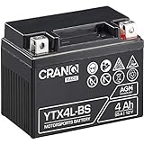 CranQ YTX4L-BS Motorradbatterie 12V 4Ah 55A AGM-Batterie rüttelfest Roller Starterbatterie leistungsstark, wartungsfrei