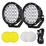 BIGLION.X 7 Zoll Runde LED Offroadleuchten Fahren Spotlights Gelbe Offroad Scheinwerfer Light Bar 210W 32000lm mit Kabelbaum 12V 24 V ECE für Auto Traktor Pickup SUV