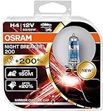 Osram NIGHT BREAKER 200, H4, + 200% Licht, Halogenlampe für Scheinwerfer, 64193NB200-HCB, 12-V-Auto, Silber, Doppelbox (2 Lampen)