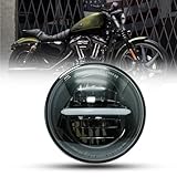 bamotoop 5.75 '' LED Motorrad Runder Scheinwerfer e-geprüft für Harley Davidson Dyna Street Bob Super Wide Glide Low Rider Night Rod Train Sportster Iron 883 Indian Scout Triumph (Schwarz)