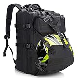 YOUNGOA Motorrad Helm Rucksack für Herren, 45L Militär Rucksack Groß, Wasserdicht Molle Motorradrucksäcke für Outdoor Survival Camping Sport Trekking Wander Schwarz