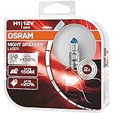 OSRAM NIGHT BREAKER LASER H1, +150% mehr Helligkeit, Halogen-Scheinwerferlampe, 64150NL-HCB, 12V PKW, Duo Box (2 Lampen)